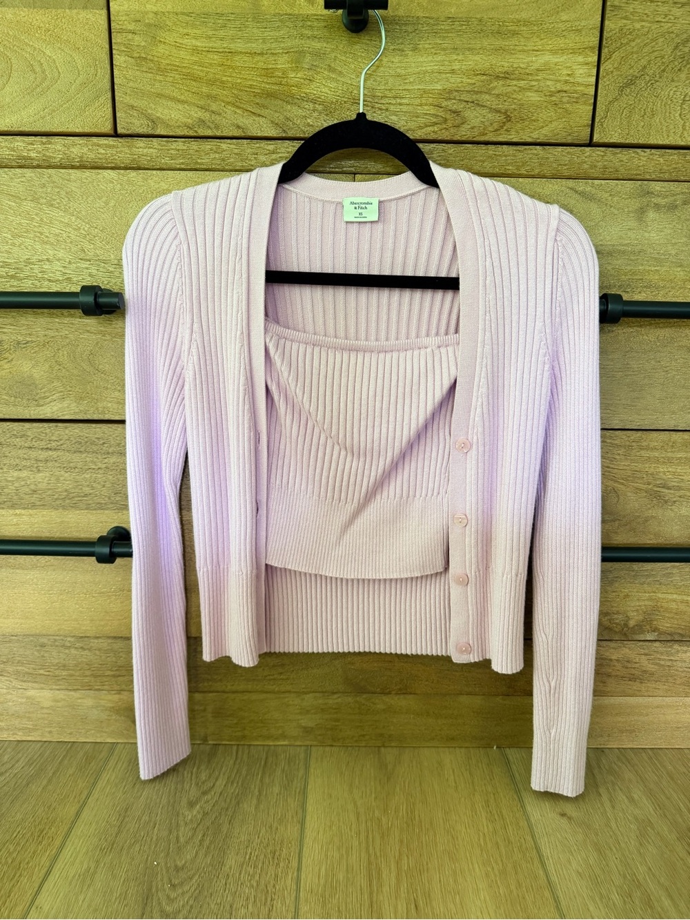 Abercrombie & Fitch Light Pink Ribbed Cardigan and Tube Top Set